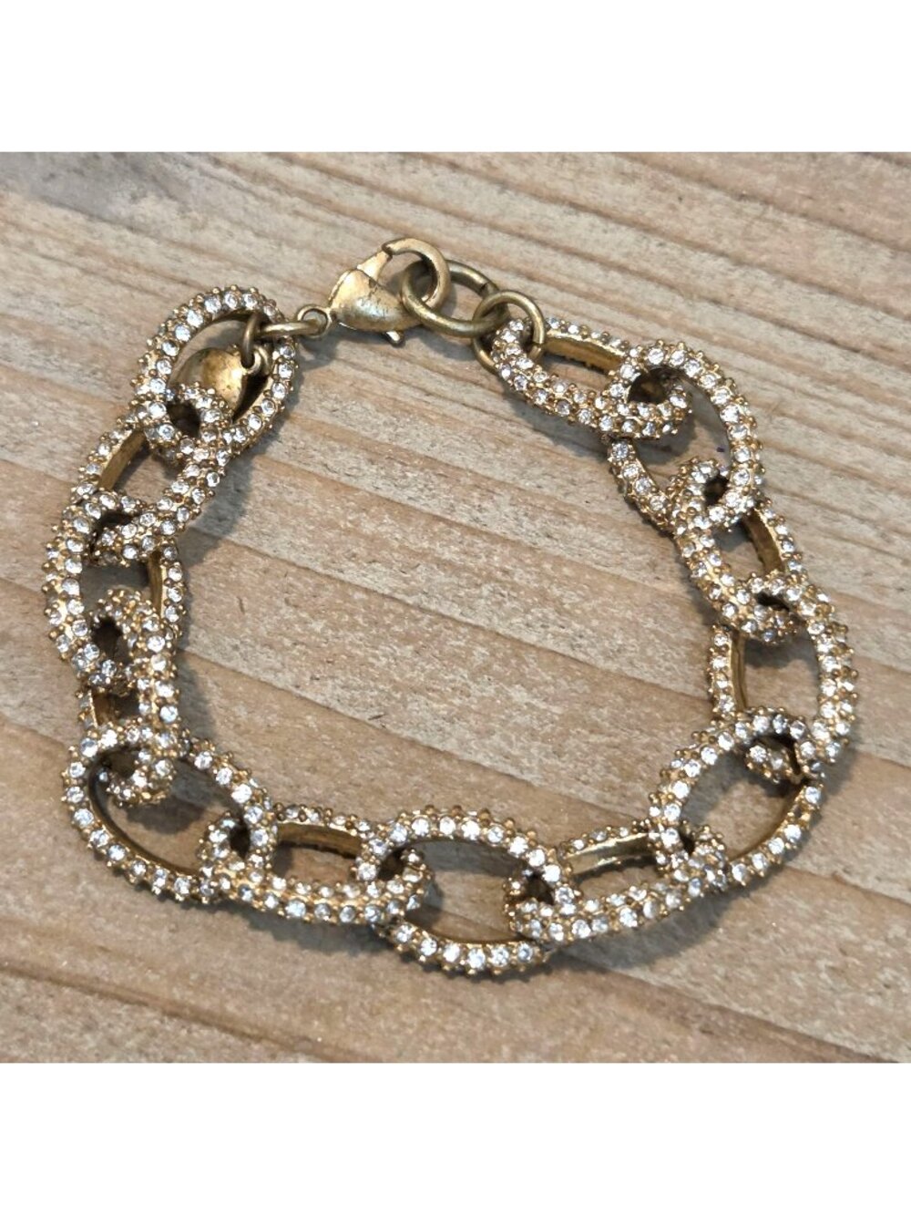 J.Crew Gold Tone Clear Pave Rhinestone Chunky Oval Link Bracelet 7.5"